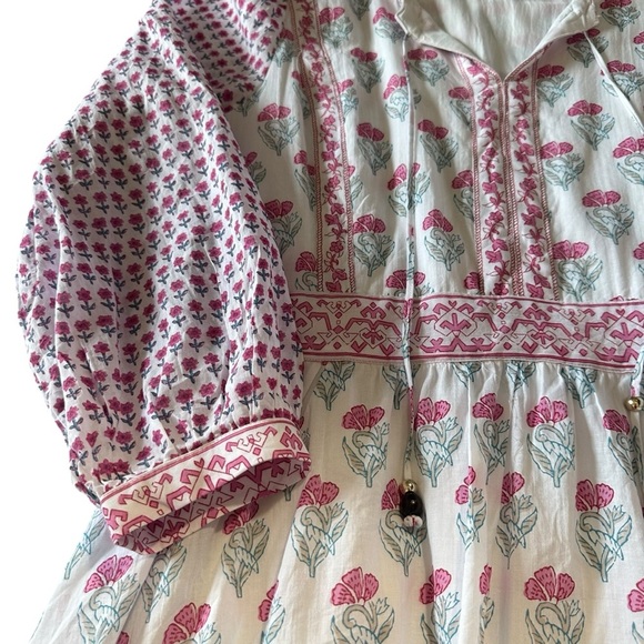 HAUTE HIPPIE COTTON FLORAL BOHO TIE FRONT MINI DRESS SIZE LARGE - Picture 6 of 12